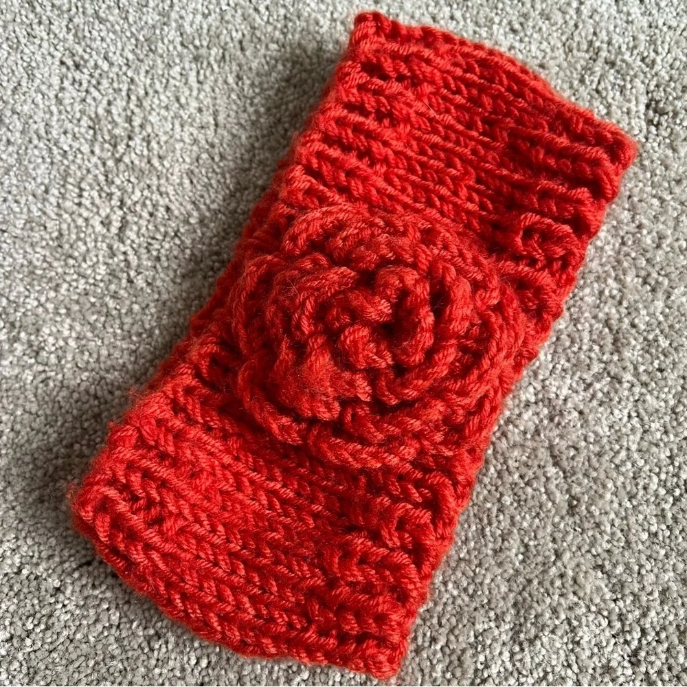 Handmade Crochet Orange Knitted Flower Head Wraps Headband Boho Hat Holiday Ski